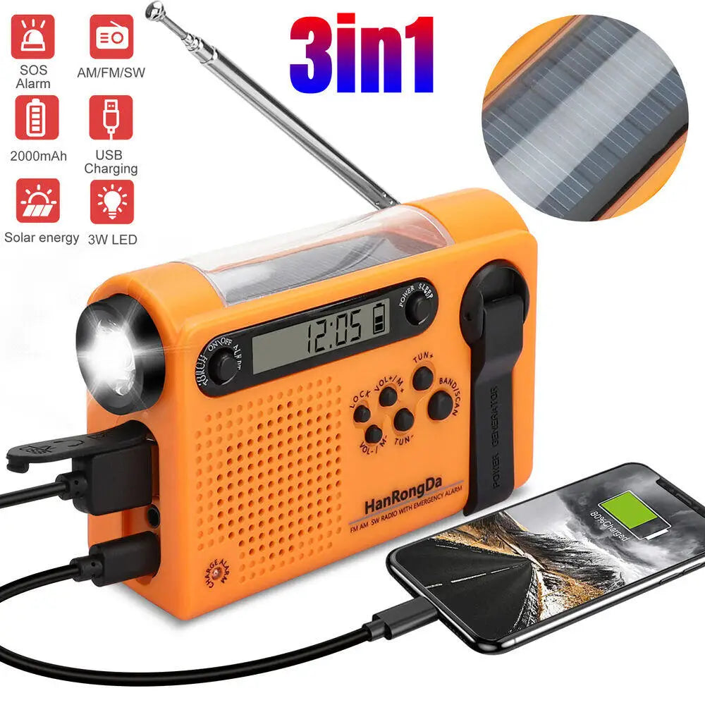 Solar Hand Crank Emergency Radio 3-in-1 Orange
