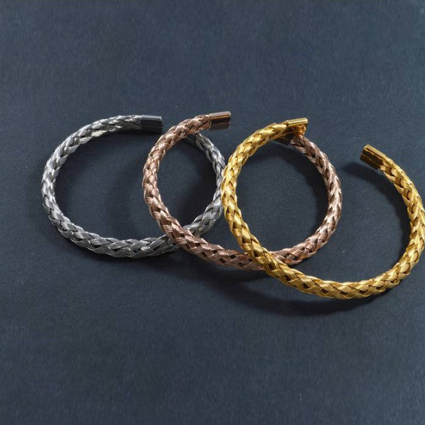 Zarina Bracelets Weaved In Rosegold Gold And Silver Finish