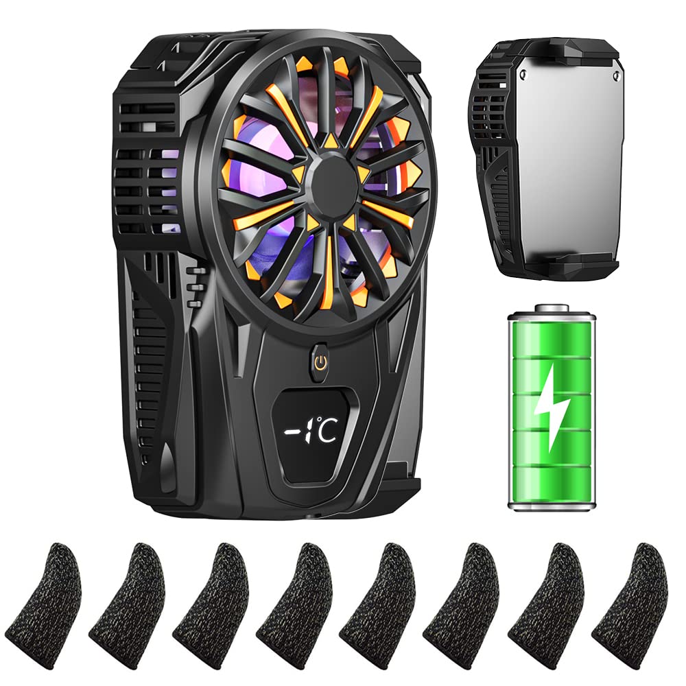 Semiconductor Phone Cooler with Rechargeable Battery Phone Cooling Fan for iPhone Android Smartphones w/LED Temperature Display/Universal Clamp/RGB LED