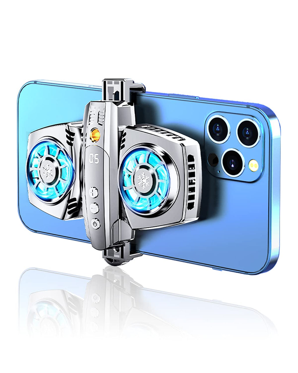 Semiconductor Phone Cooler Phone Cooling Case with Temperature Display&Adjustment Mobile Phone Radiator with Dual Cooling Chips 2.63-3.46 Inches Clip for Gaming Livestreaming (Silver)